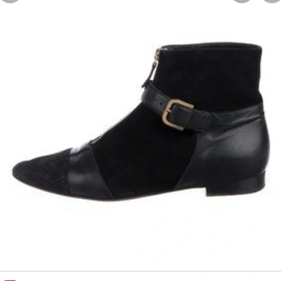 CHANEL | Shoes | Chanel Black Leather Suede Flat Point Toe Zipper